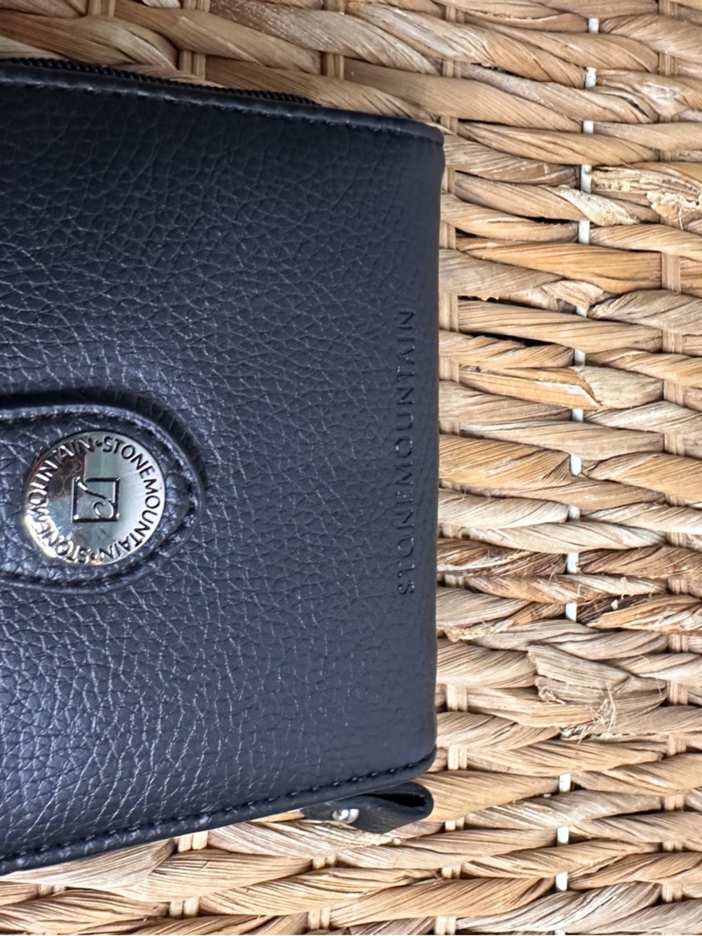 Stone Mountain Black Pebbled Leather Card Wallet with ID Window